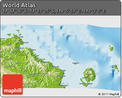 Physical 3D Map of the Area around 17° 30' 31" S, 178° 34' 29" E