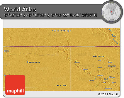 Physical 3D Map of the Area around 17° 30' 31" S, 17° 55' 29" E