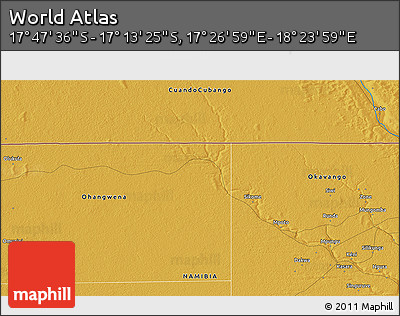 Physical 3D Map of the Area around 17° 30' 31" S, 17° 55' 29" E
