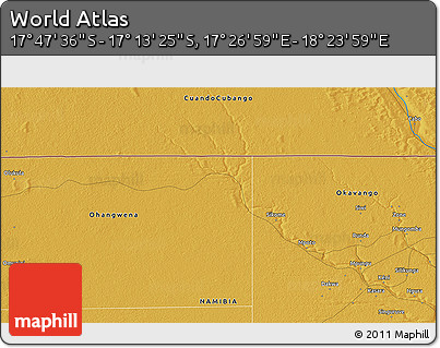 Physical 3D Map of the Area around 17° 30' 31" S, 17° 55' 29" E