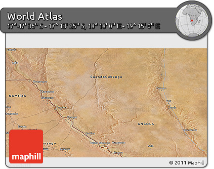 Satellite 3D Map of the Area around 17° 30' 31" S, 18° 46' 29" E