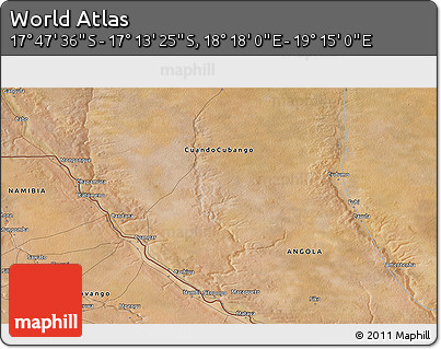 Satellite 3D Map of the Area around 17° 30' 31" S, 18° 46' 29" E