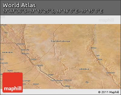 Satellite 3D Map of the Area around 17° 30' 31" S, 18° 46' 29" E
