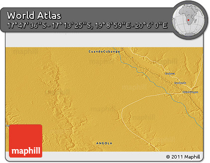 Physical 3D Map of the Area around 17° 30' 31" S, 19° 37' 30" E