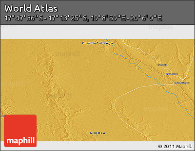 Physical 3D Map of the Area around 17° 30' 31" S, 19° 37' 30" E