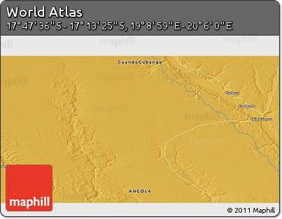 Physical 3D Map of the Area around 17° 30' 31" S, 19° 37' 30" E