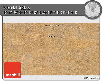 Satellite 3D Map of the Area around 17° 30' 31" S, 21° 19' 30" E