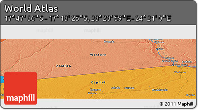 Political Panoramic Map of the Area around 17° 30' 31" S, 23° 52' 30" E