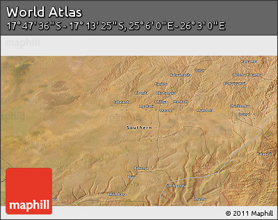 Satellite 3D Map of the Area around 17° 30' 31" S, 25° 34' 30" E