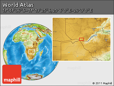 Physical Location Map of the Area around 17° 30' 31" S, 25° 34' 30" E