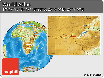 Physical Location Map of the Area around 17° 30' 31" S, 25° 34' 30" E