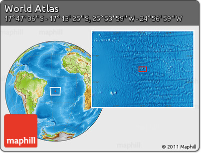 Physical Location Map of the Area around 17° 30' 31" S, 25° 25' 29" W