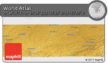 Physical Panoramic Map of the Area around 17° 30' 31" S, 26° 25' 29" E