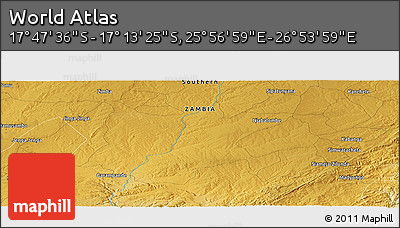 Physical Panoramic Map of the Area around 17° 30' 31" S, 26° 25' 29" E