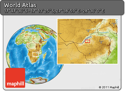 Physical Location Map of the Area around 17° 30' 31" S, 28° 7' 30" E