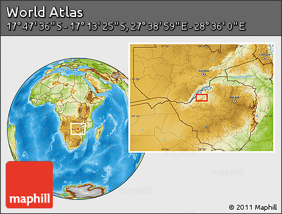 Physical Location Map of the Area around 17° 30' 31" S, 28° 7' 30" E
