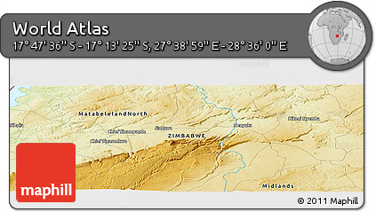 Physical Panoramic Map of the Area around 17° 30' 31" S, 28° 7' 30" E