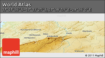 Physical Panoramic Map of the Area around 17° 30' 31" S, 28° 7' 30" E