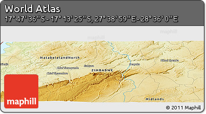 Physical Panoramic Map of the Area around 17° 30' 31" S, 28° 7' 30" E