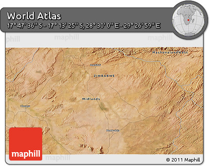 Satellite 3D Map of the Area around 17° 30' 31" S, 28° 58' 30" E