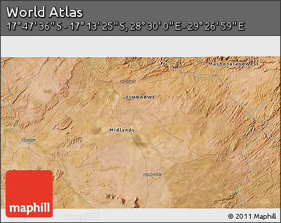 Satellite 3D Map of the Area around 17° 30' 31" S, 28° 58' 30" E