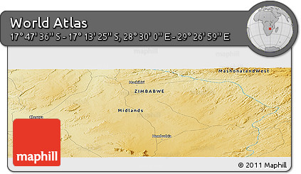 Physical Panoramic Map of the Area around 17° 30' 31" S, 28° 58' 30" E