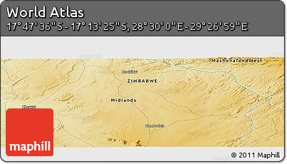 Physical Panoramic Map of the Area around 17° 30' 31" S, 28° 58' 30" E