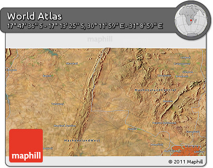 Satellite 3D Map of the Area around 17° 30' 31" S, 30° 40' 29" E
