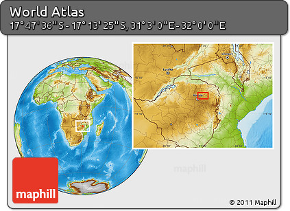 Physical Location Map of the Area around 17° 30' 31" S, 31° 31' 29" E