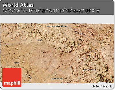 Satellite 3D Map of the Area around 17° 30' 31" S, 32° 22' 30" E