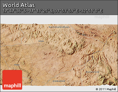 Satellite 3D Map of the Area around 17° 30' 31" S, 32° 22' 30" E