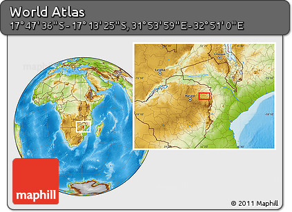 Physical Location Map of the Area around 17° 30' 31" S, 32° 22' 30" E