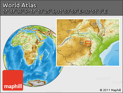 Physical Location Map of the Area around 17° 30' 31" S, 32° 22' 30" E