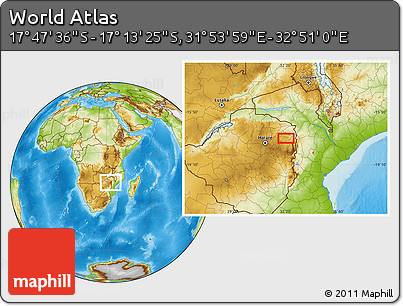 Physical Location Map of the Area around 17° 30' 31" S, 32° 22' 30" E