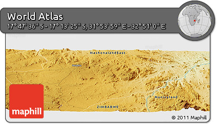 Physical Panoramic Map of the Area around 17° 30' 31" S, 32° 22' 30" E