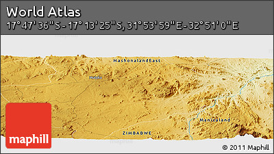 Physical Panoramic Map of the Area around 17° 30' 31" S, 32° 22' 30" E