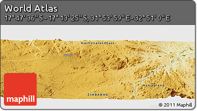 Physical Panoramic Map of the Area around 17° 30' 31" S, 32° 22' 30" E