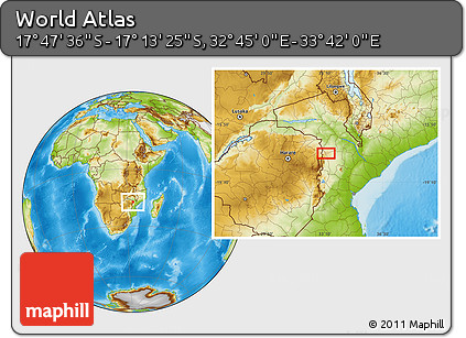 Physical Location Map of the Area around 17° 30' 31" S, 33° 13' 30" E