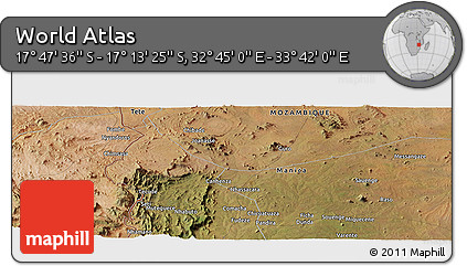 Satellite Panoramic Map of the Area around 17° 30' 31" S, 33° 13' 30" E