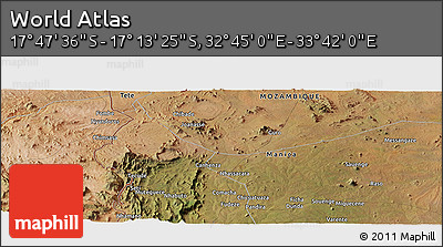 Satellite Panoramic Map of the Area around 17° 30' 31" S, 33° 13' 30" E