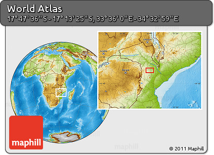 Physical Location Map of the Area around 17° 30' 31" S, 34° 4' 30" E