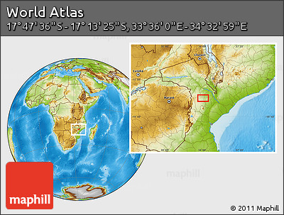 Physical Location Map of the Area around 17° 30' 31" S, 34° 4' 30" E
