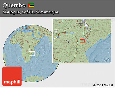 Savanna Style Location Map of Quembo, hill shading
