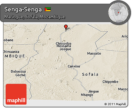 Shaded Relief Panoramic Map of Senga-Senga