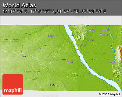 Physical 3D Map of the Area around 17° 30' 31" S, 34° 55' 29" E