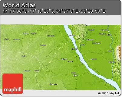Physical 3D Map of the Area around 17° 30' 31" S, 34° 55' 29" E