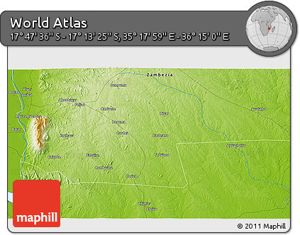 Physical 3D Map of the Area around 17° 30' 31" S, 35° 46' 29" E