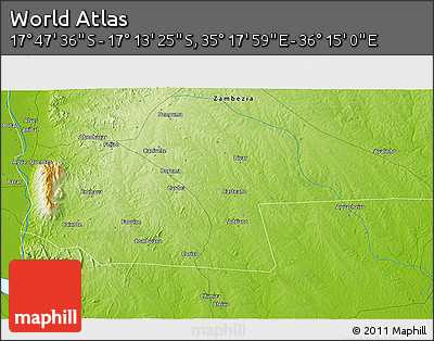 Physical 3D Map of the Area around 17° 30' 31" S, 35° 46' 29" E