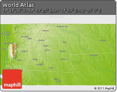 Physical 3D Map of the Area around 17° 30' 31" S, 35° 46' 29" E