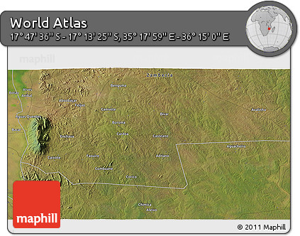 Satellite 3D Map of the Area around 17° 30' 31" S, 35° 46' 29" E